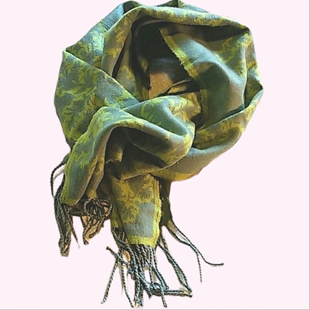 Royal Soft Chartreuse And Blue Reversible Oblong Scarf
